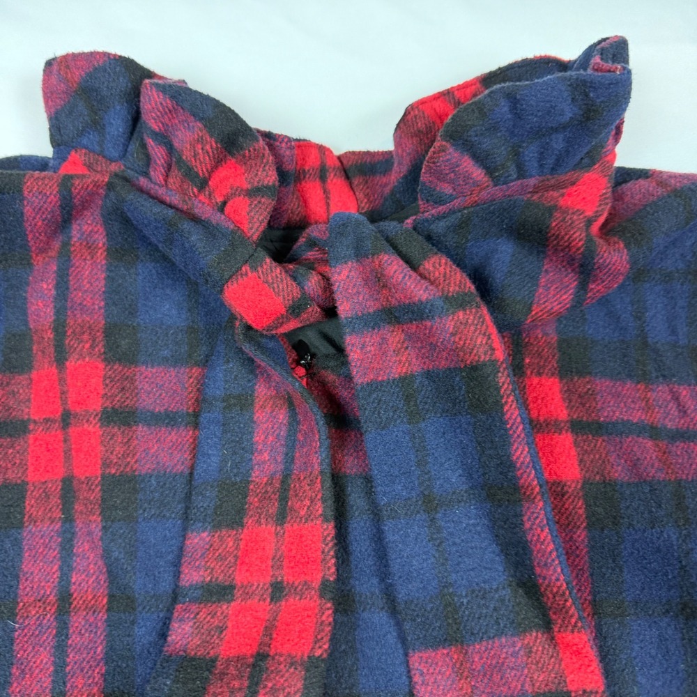 Unbranded Plaid Shift Dress Womens Medium Red Navy Ruffle Neck Back Tie Festive - Picture 3 of 7